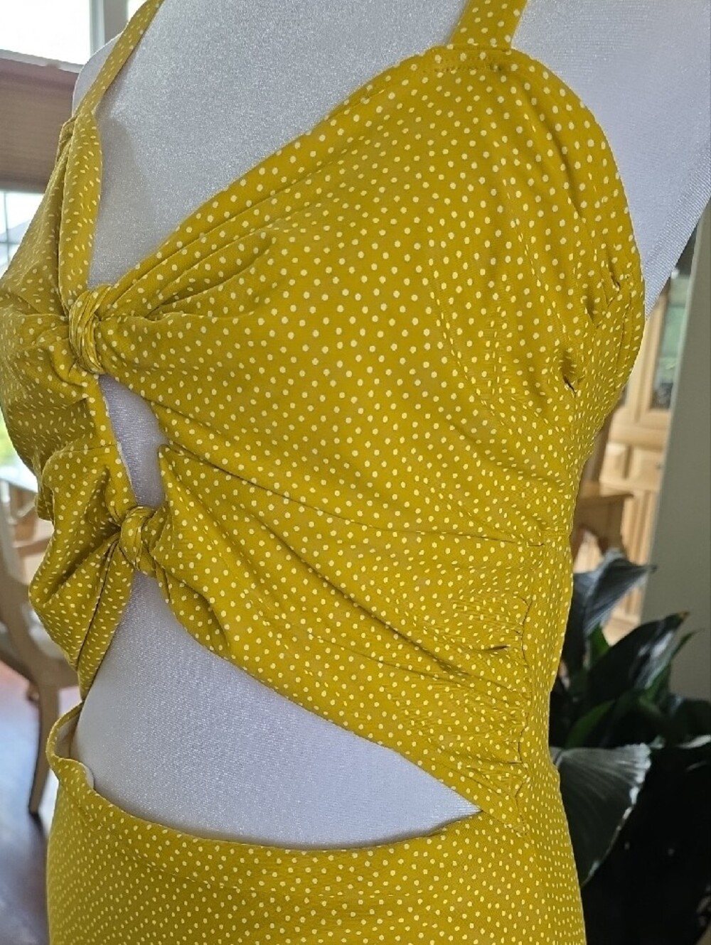 Women’s Yellow Polka Dot Cutout One-Piece Swimsuit - Picture 3 of 4
